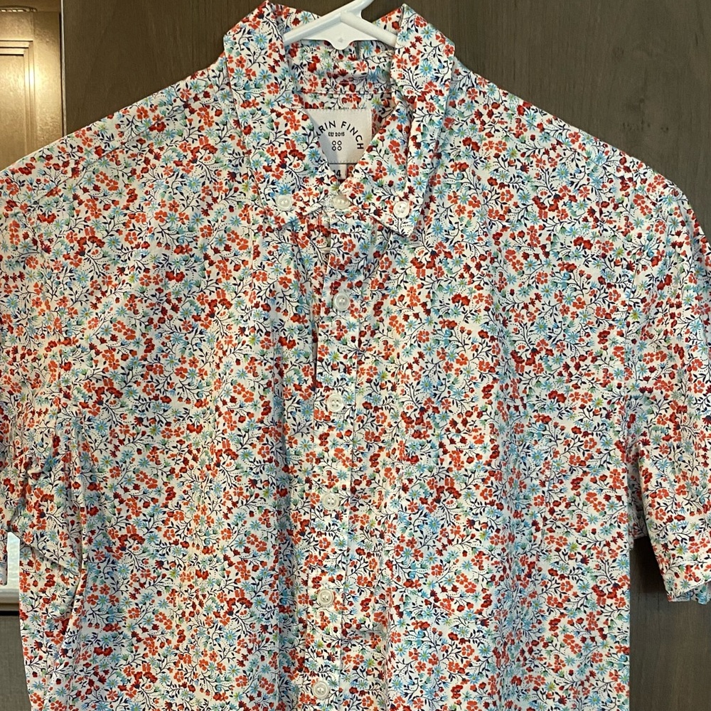 Kirrin Finch menswear style floral button-up for women and MOC humans, enbys
